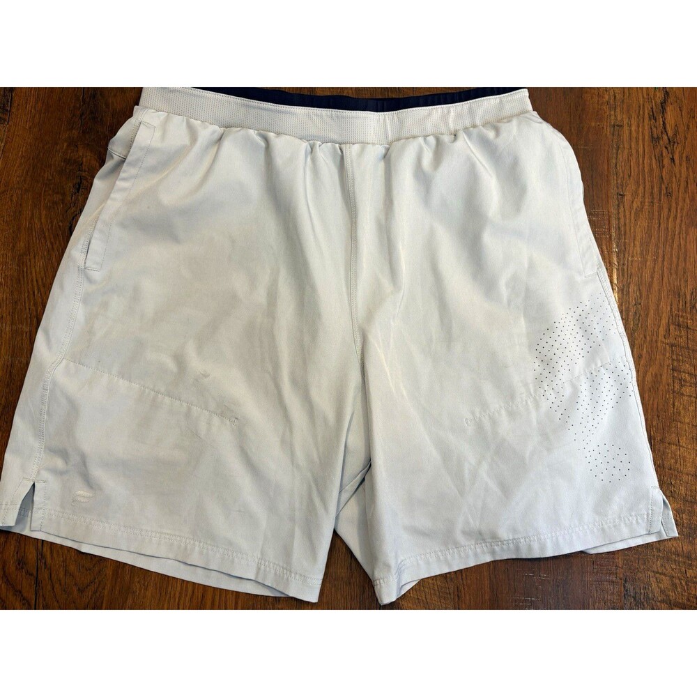 Fabletics Men's Gray Athletic Shorts Navy Lining Drawstring L Large 7” inseam